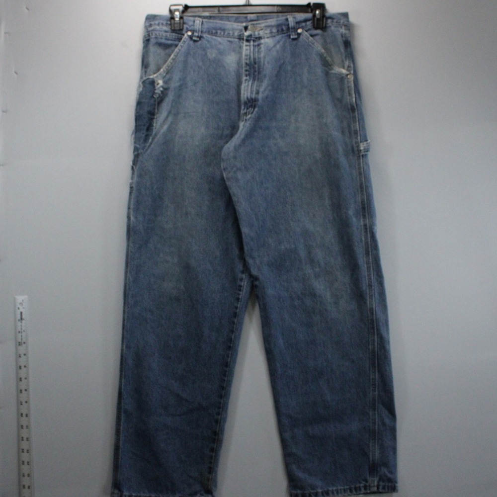 Wrangler Vintage Carpenter Jeans Distressed Baggy Workwear Blue Skater Y2K 34x32